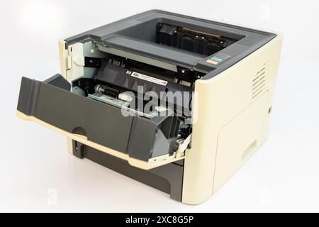 Office Printer Setup with HP 49A Cartridge Installed Stock Photo