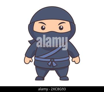 japanese ninja assassin fighter cartoon drawing style isolated on white background Stock Vector