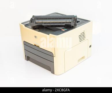 Exposed Laser Printer Interior for Cartridge Replacement Stock Photo
