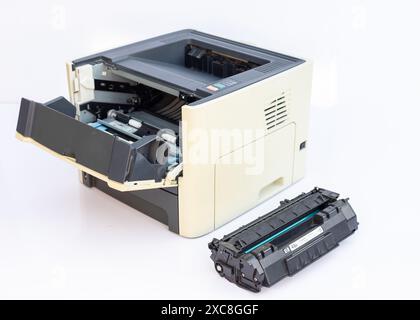 Open Laser Printer with Removed Toner Cartridge Stock Photo