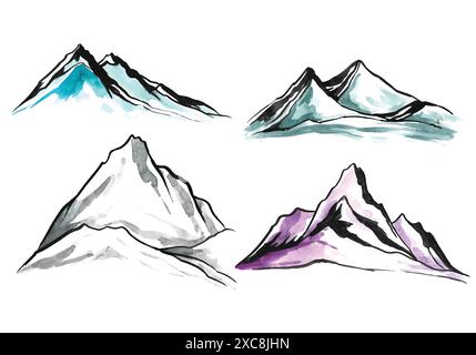 Modern hand draw landscape with mountain set design Stock Vector