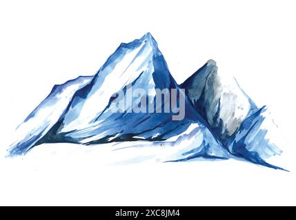 Modern hand draw landscape with blue mountain watercolor design Stock Vector