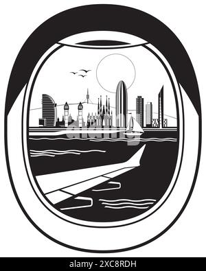 View from passenger aircraft to Barcelona – vector illustration Stock Vector