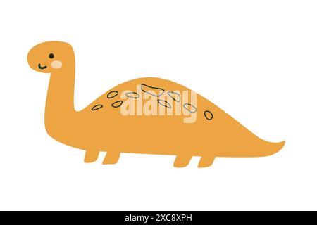 Brontosaurus dinosaur isolated vector illustration on white background. Cute childrens animal for poster, print for clothes, textile, nursery design, Stock Vector