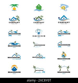 Set of Beach House Icon Logo Design Template Stock Vector