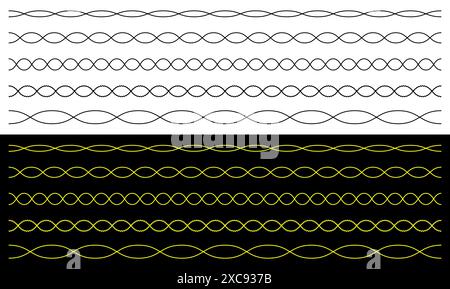 Wavy horizontal line divider border frame zig zag geometric shape. Stock Vector