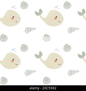 Childrens sea animals pattern, childish ocean marine life seamless background. Nursery baby animals print. Underwater inhabitants collection backgroun Stock Vector