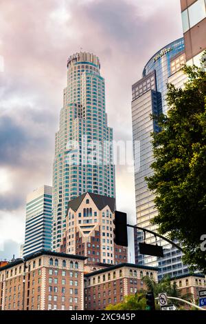 US Bank Tower and surrounding buildings in Downtown Los Angeles, California, USA Stock Photo