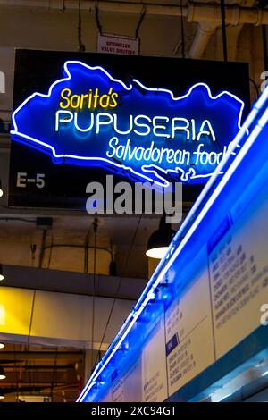 Sarita's Pupuseria serving Salvadoran cuisine , Grand Central Market food court, Downtown Los Angeles, California, USA Stock Photo