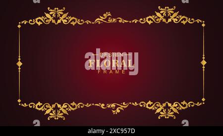 Classic golden luxury floral frame red background Stock Vector