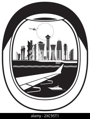 View from passenger aircraft to Doha – vector illustration Stock Vector