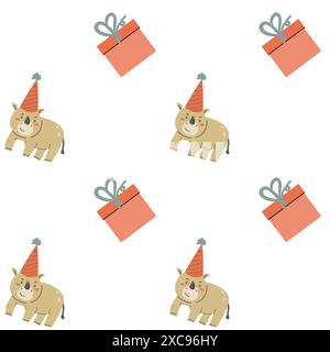 Childrens animals pattern, cute african jungle and tropical animal background for textile, poster, cover, wrapping paper. Celebration animals pattern Stock Vector