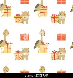 Childrens animals pattern, cute african jungle and tropical animal background for textile, poster, cover, wrapping paper. Celebration animals pattern Stock Vector