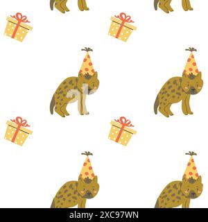 Childrens animals pattern, cute african jungle and tropical animal background for textile, poster, cover, wrapping paper. Celebration animals hyena pa Stock Vector