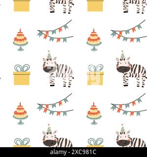 Childrens animals pattern, cute african jungle and tropical animal background for textile, poster, cover, wrapping paper. Celebration animals pattern Stock Vector