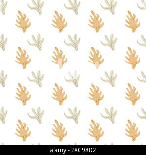 Childrens cute fashion pattern. Childish nursery seaweed seamless background. Marine life elements pattern. Nursery design. Pastel colors. Ocean plant Stock Vector