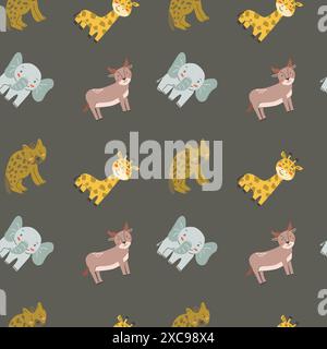 Childrens animals pattern, cute african jungle and tropical animal background for textile, poster, cover, wrapping paper. Wild animals pattern. Elepha Stock Vector