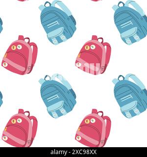 Childrens fashion school pattern. Back to school or kindergarten supplies seamless background. Hand drawn education elements design. Print for fabric, Stock Vector