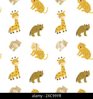 Childrens animals pattern, cute african jungle and tropical animal background for textile, poster, cover, wrapping paper. Wild animals pattern. Giraff Stock Vector