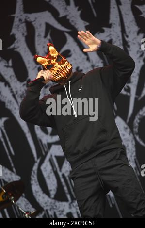 Donington, United Kingdom. 15th June 2024. Slaughter to Prevail perform on the Opus Stage, during Download Festival 2024. Cristina Massei/Alamy live news Stock Photo