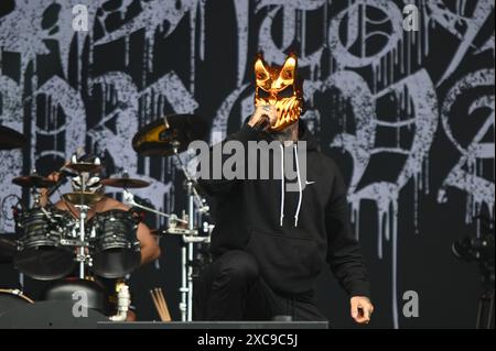 Donington, United Kingdom. 15th June 2024. Slaughter to Prevail perform on the Opus Stage, during Download Festival 2024. Cristina Massei/Alamy live news Stock Photo