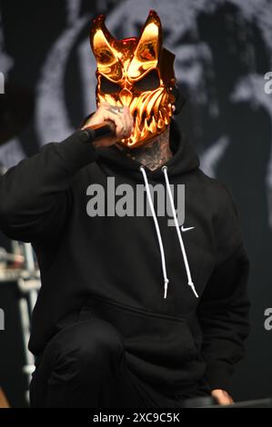 Donington, United Kingdom. 15th June 2024. Slaughter to Prevail perform on the Opus Stage, during Download Festival 2024. Cristina Massei/Alamy live news Stock Photo