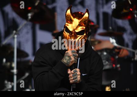 Donington, United Kingdom. 15th June 2024. Slaughter to Prevail perform on the Opus Stage, during Download Festival 2024. Cristina Massei/Alamy live news Stock Photo