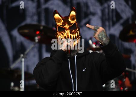 Donington, United Kingdom. 15th June 2024. Slaughter to Prevail perform on the Opus Stage, during Download Festival 2024. Cristina Massei/Alamy live news Stock Photo