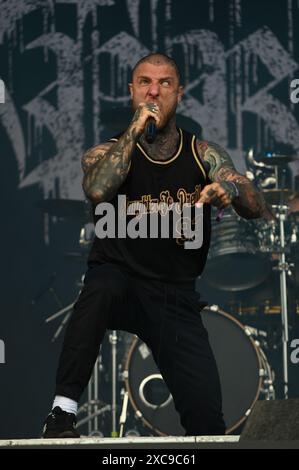 Donington, United Kingdom. 15th June 2024. Slaughter to Prevail perform on the Opus Stage, during Download Festival 2024. Cristina Massei/Alamy live news Stock Photo