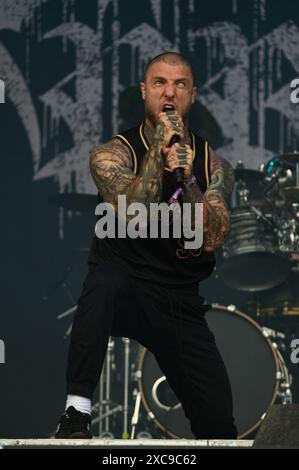 Donington, United Kingdom. 15th June 2024. Slaughter to Prevail perform on the Opus Stage, during Download Festival 2024. Cristina Massei/Alamy live news Stock Photo