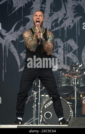 Donington, United Kingdom. 15th June 2024. Slaughter to Prevail perform on the Opus Stage, during Download Festival 2024. Cristina Massei/Alamy live news Stock Photo