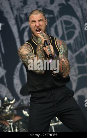 Donington, United Kingdom. 15th June 2024. Slaughter to Prevail perform on the Opus Stage, during Download Festival 2024. Cristina Massei/Alamy live news Stock Photo