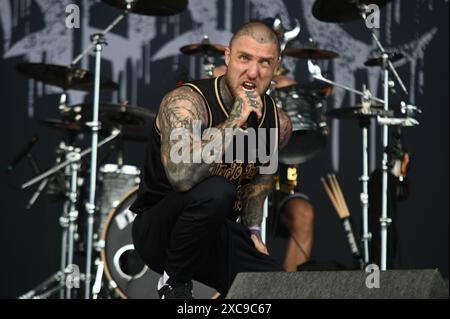 Donington, United Kingdom. 15th June 2024. Slaughter to Prevail perform on the Opus Stage, during Download Festival 2024. Cristina Massei/Alamy live news Stock Photo