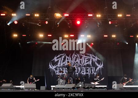 Donington, United Kingdom. 15th June 2024. Slaughter to Prevail perform on the Opus Stage, during Download Festival 2024. Cristina Massei/Alamy live news Stock Photo