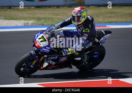 Misano Adriatico, Italia. 15th June, 2024. Foto Costanza Benvenuti/LaPresse 15.06.2024 - Sport-Motociclismo-2024-Motul FIM Superbike World Championship-Round 04-Pirelli Emilia-Romagna Round-Misano World Circuit Marco Simoncelli - TISSOT SUPERPOLE nella foto: Dominique Aegerter - Yamaha Photo Costanza Benvenuti/LaPresse 2024 15 June Sport-Motorcycling - 2024 - Motul FIM Superbike World Championship-Round 04-Pirelli Emilia-Romagna Round-Misano World Circuit Marco Simoncelli - TISSOT SUPERPOLE in the photo: Dominique Aegerter - Yamaha Credit: LaPresse/Alamy Live News Stock Photo