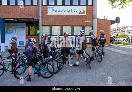 Cyclists in Motala, Sweden, during one of the world's largest recreational bicycle race, Vätternrundan, on Friday. Stock Photo