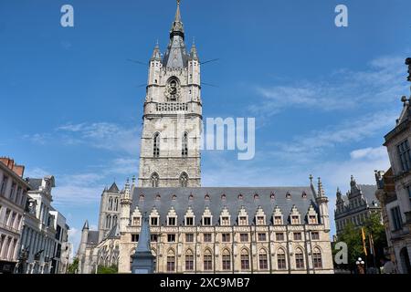 Ghent, Belgium; June,06,2024. Belfort or Belfry of Gent, one of the three medieval towers that dominate the old city center, built in 1380 Stock Photo