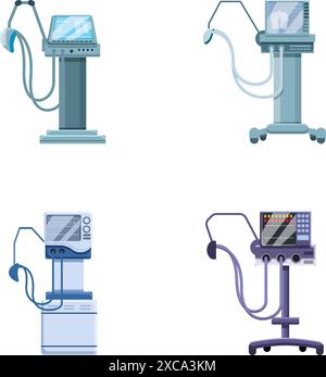 Respiratory ventilator icons set cartoon vector. Equipment for lung ventilation. Life support or resuscitation Stock Vector