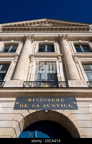 Facade of the French Ministry of Justice building, also called 'Chancellerie', located on Place Vendôme, in the 1st arrondissement of Paris, France Stock Photo