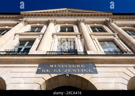 Facade of the French Ministry of Justice building, also called 'Chancellerie', located on Place Vendôme, in the 1st arrondissement of Paris, France Stock Photo