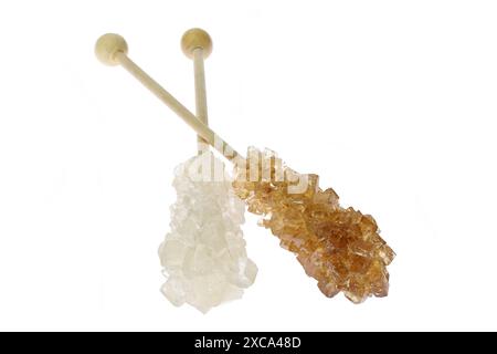 brown and white rock candy sticks isolated on white background Stock Photo