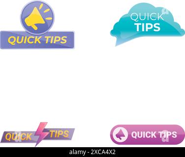 Top tips icons set cartoon vector. Quick tips badge, emblem, label and sticker. Helpful advice, solution Stock Vector