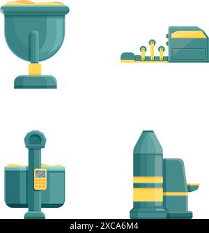 Industrial production icons set cartoon vector. Equipment for paper production. Automated process Stock Vector