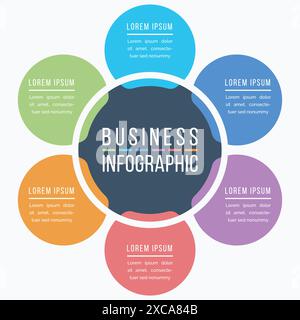 Circle Infographic design 6 steps, objects, options or elements business information template Stock Vector