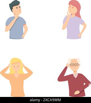 Brain disease icons set cartoon vector. Problem memory loss, clouding mind. Mental heath Stock Vector