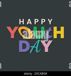 Happy Youth Day colorful typography poster. Retro and groovy lettering for celebrating international Youth Day on 12 August. Fun text vector Stock Vector