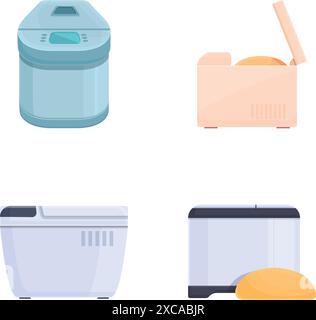 Bread machine icons set cartoon vector. Kitchen bread maker appliance. Food cook home Stock Vector