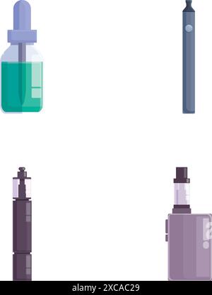 Vaping cigarette icons set cartoon vector. Electronic cigarette accessory. Alternative smoking Stock Vector
