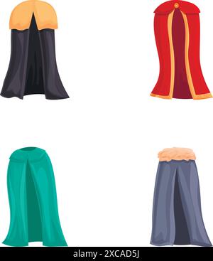Mantle icons set cartoon vector. Cloak of various color. Clothing item Stock Vector