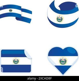 Love salvador symbol icons set cartoon vector. National state el salvador flag. Central america country Stock Vector